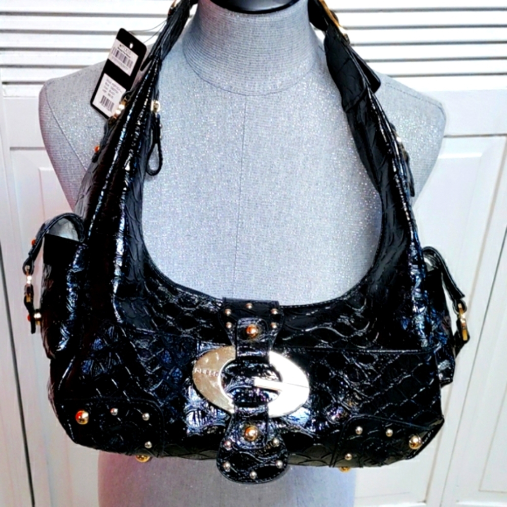 Guess Purse NWT black embossed shiny croc patent